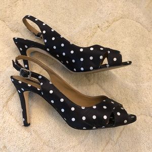 Ann Taylor black / white polka dot heels - size 8